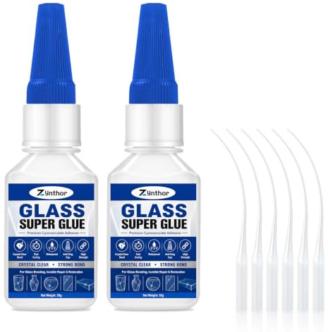 Glass Super Glue 2 Pack, Clear Strong Glass Glue with 6 Precision Tips | Fast Curing Waterproof CA Adhesive for Glass Bonding, Mirror, Crystal, Jewellery, DIY Crafts and Small Repairs