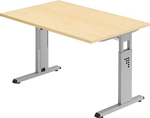 Bümö höhenverstellbarer Schreibtisch O-Serie 120x80 cm in Ahorn, Gestell in Silber - PC Tisch klein für's Büro manuell höhenverstellbar, Computertisch verstellbar