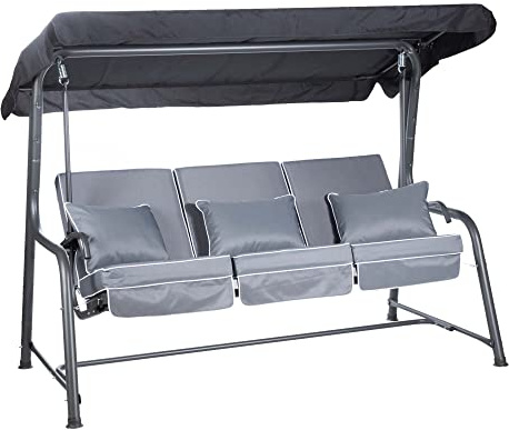 Alfresia Turin 3-Seater Reclining Swing Seat – Multipurpose Garden Sofa into Sunbed, Steel Charcoal Frame, Polyester Canopy, Weather Resistant, Outdoor Luxury Cushions Included in Choice of Colours