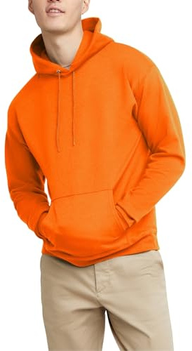 Hanes Men's Pullover EcoSmart Hooded Sweatshirt, safety orange, Large