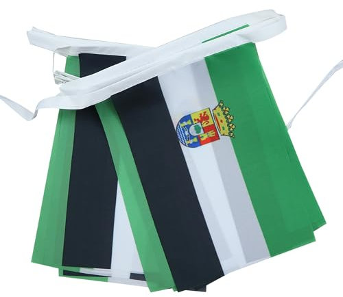 AZ FLAG Guirnalda 6 Metros 20 Banderas de Extremadura 21x15 cm, Bandera Extremeña 15 x 21 Cm, Banderines Extremeños