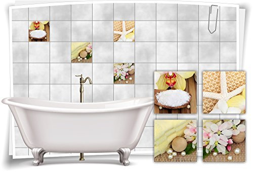 Medianlux Fliesenaufkleber Fliesenbild Orchidee Perlen Pastell Gelb Wellness SPA Aufkleber Deko WC Bad, 15x15cm fp5p121q-71256