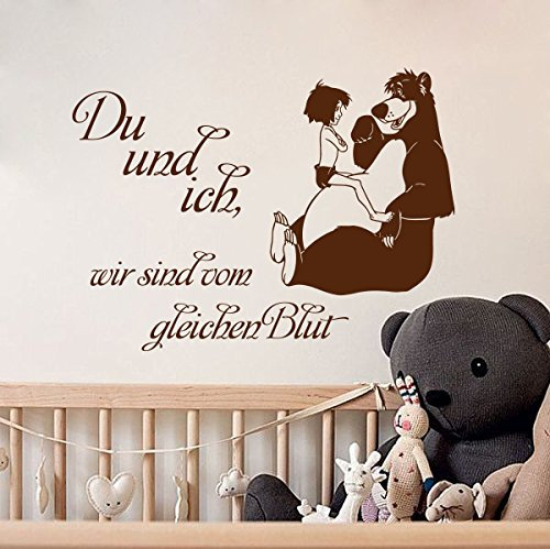 Vinyl Wandtattoo Dschungelbuch Jungle Book Mowgli Balu und Mogli Zitat Du und Ich Wir Sind Vom Gleichen Blut Rudyard Kipling Baloo Bär Wandaufkleber Wandsticker Wanddekoration Kinderzimmer A638