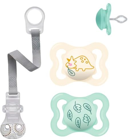 MAM Skin Soft Silikon Schnuller 0-6 Mo. Neutral // 2er Set // inkl. Sterilisiertrasportboxe & NIP Schnullerband