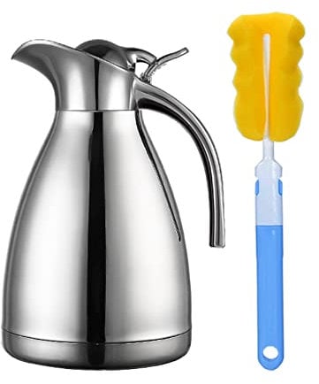HSTYAIG Vacuum Jug 304 Stainless Steel Double-wall Thermal Carafe Coffee Pot Anti-leakage Anti-splashing Juice Milk Tea Pot Insulation (Silver, 1L)