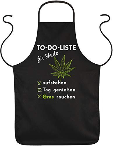 Cannabis Motiv Schürze - Kiffer Kochschürze Marihuana : To-Do-Liste - Gras rauchen - Party-Schürze Hanf/Weed/Gras
