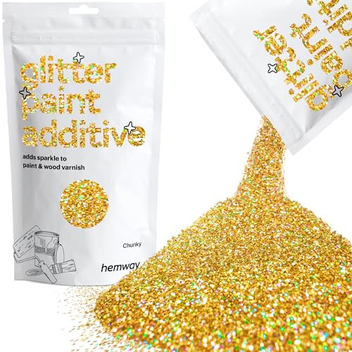 Hemway Glitter Paint Additive - Gold Holographic | Chunky Metallic Flakes for Adding Sparkle to Paints & Wood Varnish | Add to Emulsion, Acrylic & Latex for Indoor Sparkly Walls | 100 g