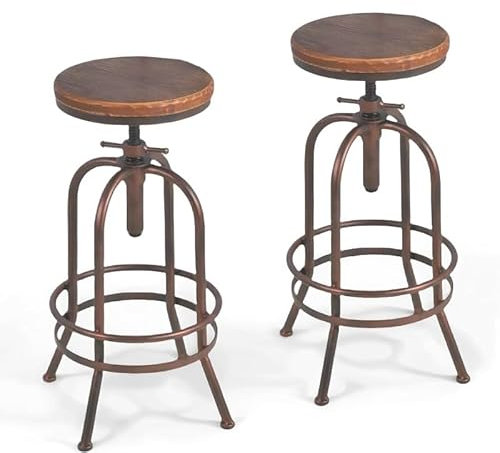 BOKKOLIK Industrieller Barhocker, Retro-Drehhocker, 66-82 cm, extra hoch, Küchenstuhl, Bartheke, höhenverstellbar, vollständig verschweißt, Kupfer, 2 Stück
