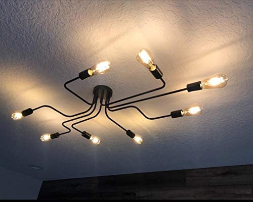 LynPon Deckenleuchte Industrial Style 8 Flammig Deckenlampe Vintage Retro Schwarz Metall Küchenlampe Landhaus Lampe für Wohnzimmer Schlafzimmer Esszimmer Flach