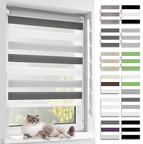 BelleMax Doppelrollo Klemmfix ohne Bohren & mit Bohren, 75x130cm(BxH), Weiß Grau Anthrazit, Duo Rollo, Sonnenschutz lichtdurchlässig Blickdicht, Klemmrollo Fensterrollo, Rollos für Fenster und Tür