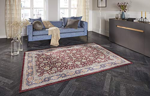 Elle Decoration Keshan Maschad Orientalischer Teppich - Kurzflor Vintage-Look Orientalisch Orient Klassischer Orientteppich für Wohnzimmer Esszimmer Flur oder Schlafzimmer Weinrot, 120x160cm