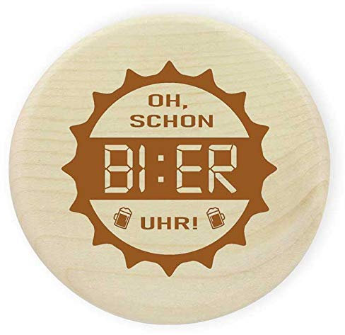 Glasabdeckung Holz Oh, schon Bier Uhr!
