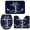 JOOCAR Badvorleger mit WC-Vorleger, rutschfest, mit Deckel, WC-Vorleger, maritimes marineblaues Anker-Motiv, weich und schön, 3-teiliges Set