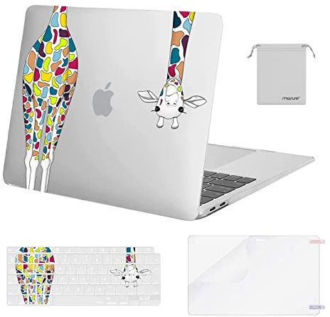 MOSISO Compatible with MacBook Air 13 inch Case 2021-2018 A2337 M1 A2179 A1932 Retina Display with Touch ID, Plastic Giraffe Hard Shell &Keyboard Cover &Screen Protector &Storage Bag, Transparent