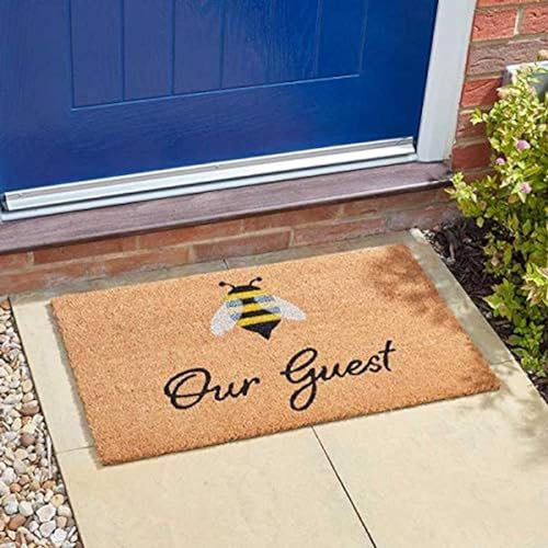 Garden Mile Bee Our Guest Coir door mats | Durable Door Mats Indoor and Outdoor | Natural Coir Weather Resistant Eco-friendly Entrance front door mat | outside door mats for front door (Bee Our Guest)
