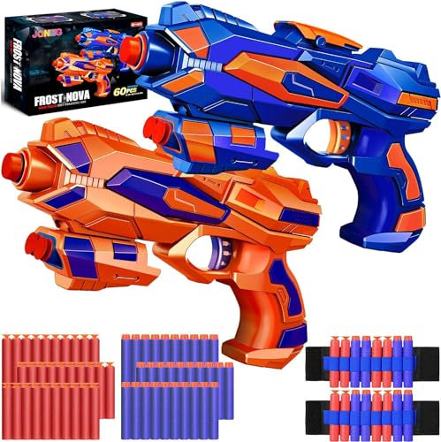 JONEG 2 Stück Schaumstoff Dart Blaster Spielzeugpistole Dart-Blaster Spielzeug Pistole Set Blaster Gun mit 60 Darts Geschenk für 3-8 Jahre Mädchen Junge Spielzeug Geburtstag Kinderspielzeug