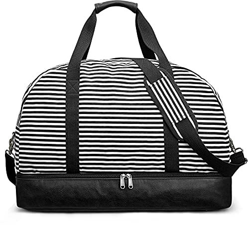S-ZONE Uniex 60L Weekender Reisetasche Canvas Tasche Übergröße Carry On Duffel Bag Übernachtung Travel Bag mit PU-Lederband und Schuhfach