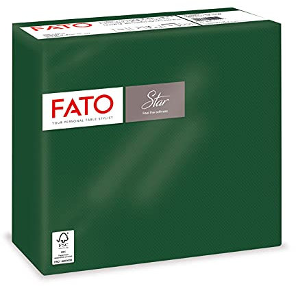 Fato - Serviettes en papier jetables, douceur et moelleux, paquet de 40 serviettes, format 38x38 pliées en 4, 2 plis, couleur vert forêt, papier 100% pure cellulose, certifié FSC