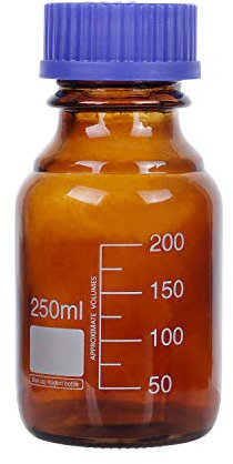 Pastein 10 Pack Amber Borosilicate Glass 250 mL Graduated Round Lab Reagent Media/Storage Bottle With GL45 Blue Screw Cap