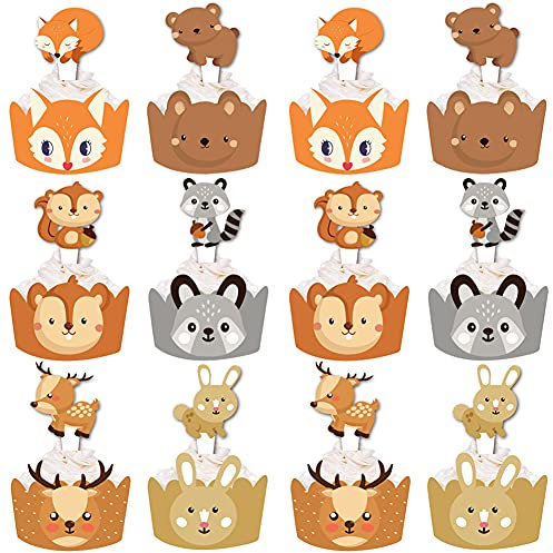MEZHEN Tortendeko Waldtiere Kuchen Deko Geburtstag Cupcake Topper Tiere Cupcake Wrappers Muffin Backen Deko Herbst Dschungel Party Kindergeburtstag Backbecher Papier