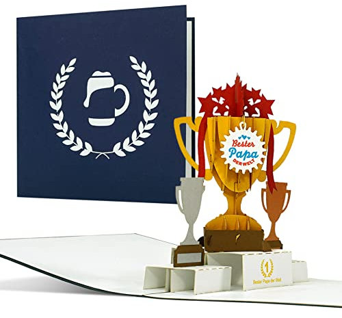 Geburtstagskarte Bester Papa für Väter I Karte zum Geburtstag mit Siegertreppchen & Pokal I Glückwunschkarte zum Vatertag I Vatertagskarte, Dankeskarte für den Vater, C27