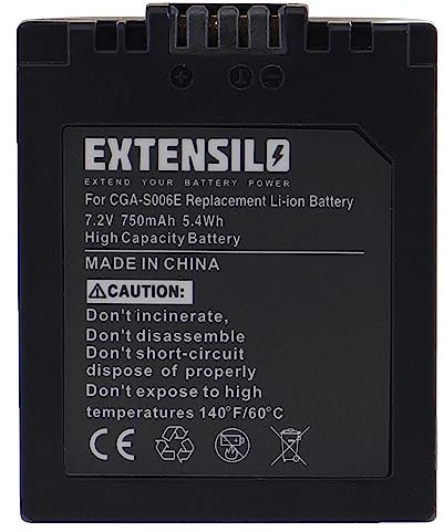 EXTENSILO 1x Battery Replacement for Panasonic CGA-S006, CGA-S006E, CGR-S006 for Camera DSLR (750 mAh, 7.2 V, Li-ion)