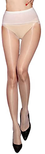 HTRUIYATY Collants Femme Brillants 3 Deniers Sheer Huileux Collants Taille Haute Sans Coutures Blanc