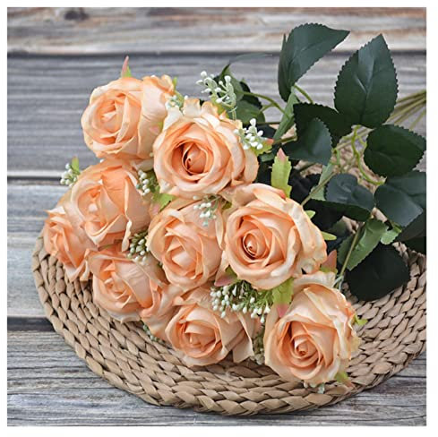 Guangcheng Artificial Flower Silk Rose Peony Bouquet Autumn Color Oil Painting Fake Flowers Wedding Home Decor Office Shopping Mall Layout (Color : Champagne)