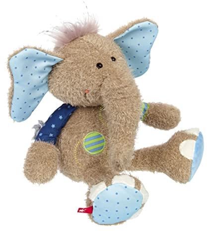SIGIKID 42962 Stofftier Elefant blau Patchwork Sweety Kuscheltier zum Spielen & Schmusen aus weichem Materialmix für Babys und Kinder, Jungen und Mädchen von 0 bis 8 Jahren Mehrfarbig/Elefant 26 cm