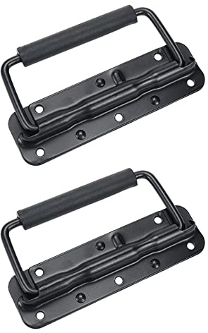 Tsnamay 5.51 Black Spring Loaded Handle for Toolbox Chest Case 2 Pcs | with Rubber Grip Surface Mounted,Hidden spring loaded,for Case, for Chest,for Cab Speakers,for Guitar Amp, for Custom Box
