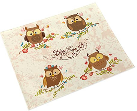 Platzdeckchen Abwaschbar 4er Set Eule Platzsets Aus Leinen für Hause Küche Restaurant und Hotel,Hitzebeständig rutschfest Schmutzabweisend Tischsets 30 X 40 cm