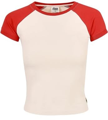 Urban Classics Damen Ladies Organic Stretch Short Retro Baseball Tee whitesand/hugered, 5XL