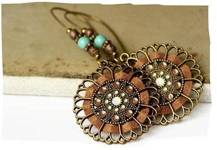 Vintage Ohrringe Boho Opal - bronze Style/Retro Emaille Ohrhänger Mandala/Antik bronze Ohrringe/Geschenk für Sie/Hippie Schmuck