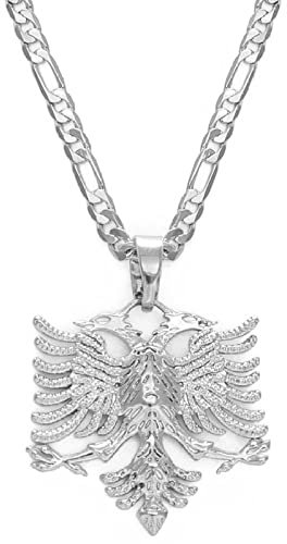 YZyizhen Albanien-Umriss-Halskette – Adler-Karte Land-Charme Hip-Hop-Kette Patriotischer Zierlicher Hohler Schmuck, Ethnischer Stil Damen Herren Mädchen Unisex-Geschenke,Weiß,Einheitsgröße