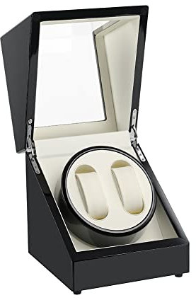 DRAIGERWAY Automatische Uhrenbeweger Box PU Leder Uhrengehäuse mit leisem Motor Batteriebetrieb oder Netzteil für Automatikuhren (Schwarz Klavierlacken-113BW-DGW)