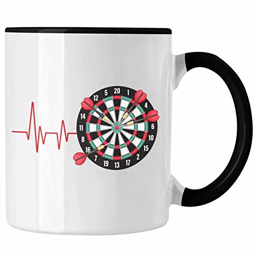 Trendation - Darts Herzschlag Tasse Geschenk für Dart Spieler Hobby Geschenkidee (Schwarz)