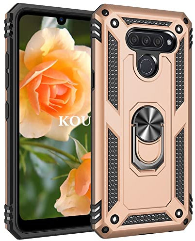 KOUYI Kompatibel mit LG K50/Q60 Hülle, Handyhülle Cover TPU Magnetische Bumper Stoßdämpfung Schutzhülle Stoßfest Cover Case mit 360 Grad Drehbar Ringhalter für LG K50/Q60 (Gold)