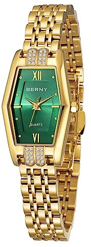 BERNY Gold Uhren für Frauen Hexagon Damen Quarz Armbanduhren Edelstahl Band Kleine Analoguhr Luxus Armband