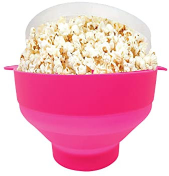 Gadgetime USA Microwave Popcorn Popper with Lids - Silicone - No Oil or Butter Required - Collapsible Bowls - BPA-Free - Movie Night Supplies - Pink