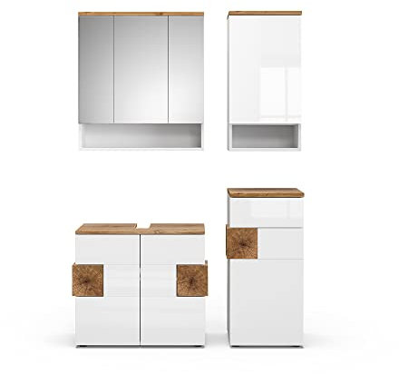 Vicco Badmöbel-Set Weiß Eden, bestehend aus Bad Spiegelschrank, Waschbeckenunterschrank, Midischrank, Hängeschrank - Unterschrank- und Hängeschrank-Kombination