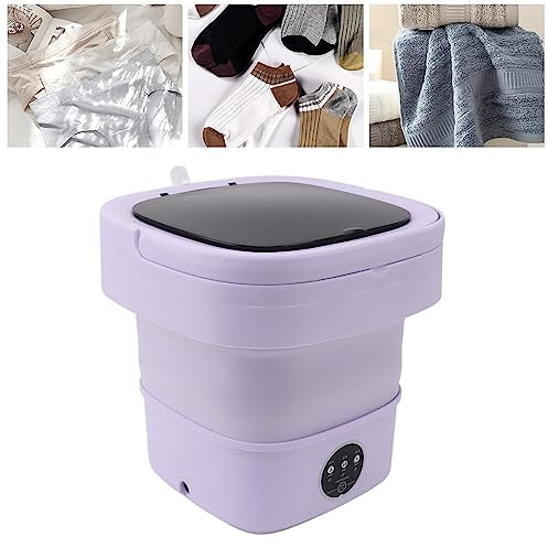 Lavadora Plegable Pequeña, Deshidratador Portátil, 6L, Mini Lavadora de Cubo para Calcetín de Ropa Interior (Púrpura)