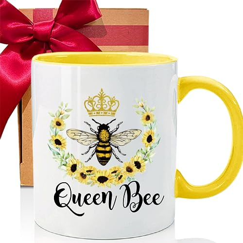 SRIHBET Queen bee Ceramic Coffee mug, Queen Bee Lover Bee Mothers Day Gifts for Women, Gift For Mom Daughter Wife Girlfriend Best Friend,Fun Birthday Gifts