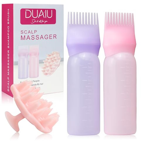 DUAIU Massaggiatore del Cuoio Capelluto con 2 Applicatori di Olio per Capelli, Spazzola per Massaggio del Cuoio Capelluto in Silicone Scalp Massager, Set di Strumenti per la Cura dei Capelli