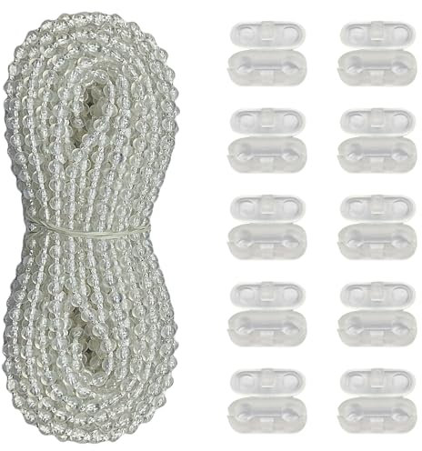 Antfly Kunststoff-Kettenschnur für Rollos, 10 m, vertikale Raffrollo-Kugelkette, Reparatur, mit 10 Verbindungsclips, verdickte Version (transparent)