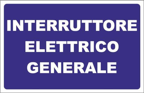 M-ITALY CARTELLO SEGNALETICO - INTERRUTTORE ELETTRICO GENERALE FONDO BLU - Adesivo Extra Resistente, Pannello in Forex, Pannello In Alluminio (15x10, Adesivo)