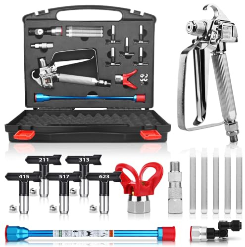 16 Pcs Airless Paint Sprayer Gun Kit with 3600 PSI Airless Paint Sprayer Gun&Airless Spray Tip&Filters&Hose Swivel Joint&Paint Gun Swivel Joint&Spraying Equipment Storage Box&Extension Poles