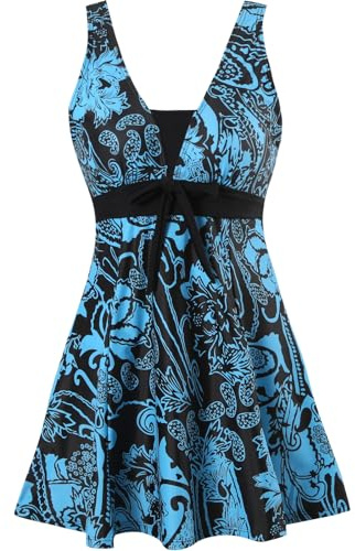 Sixyotie Womens One Piece Swimsuit Tummy Control Swimwear Floral Printed Swimming Costume with Skirts