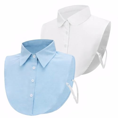 DTYGUIXE 2 Stücke Krageneinsatz Damen Blusenkragen Frauen Kragen Hemdkragen Hemd Kragen Schmuck Hälfte Shirt Bluse Abnehmbar Krageneinsatz für Pullover, Kleider, Uniformen, Jacken (Weiß, Blau)