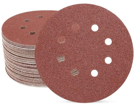 SUPBICCO 5 Inch 8 Hole Sanding Discs Hook and Loop, 50 PCS 60 Grit Round Sand Paper Disc, Aluminum Oxide Sandpaper Pads for Random Orbital Sander