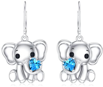 LONAGO Elefant Ohrringe für Frauen 925 Sterling Silber Herz Geschnitten Echte Schweizer Blau Topas mit Elefant Tropfen Dangle Ohrringe